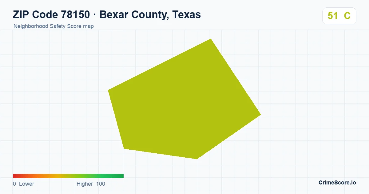 ZIP Code 78150 in Bexar County, Texas neighborhood Safety Score map