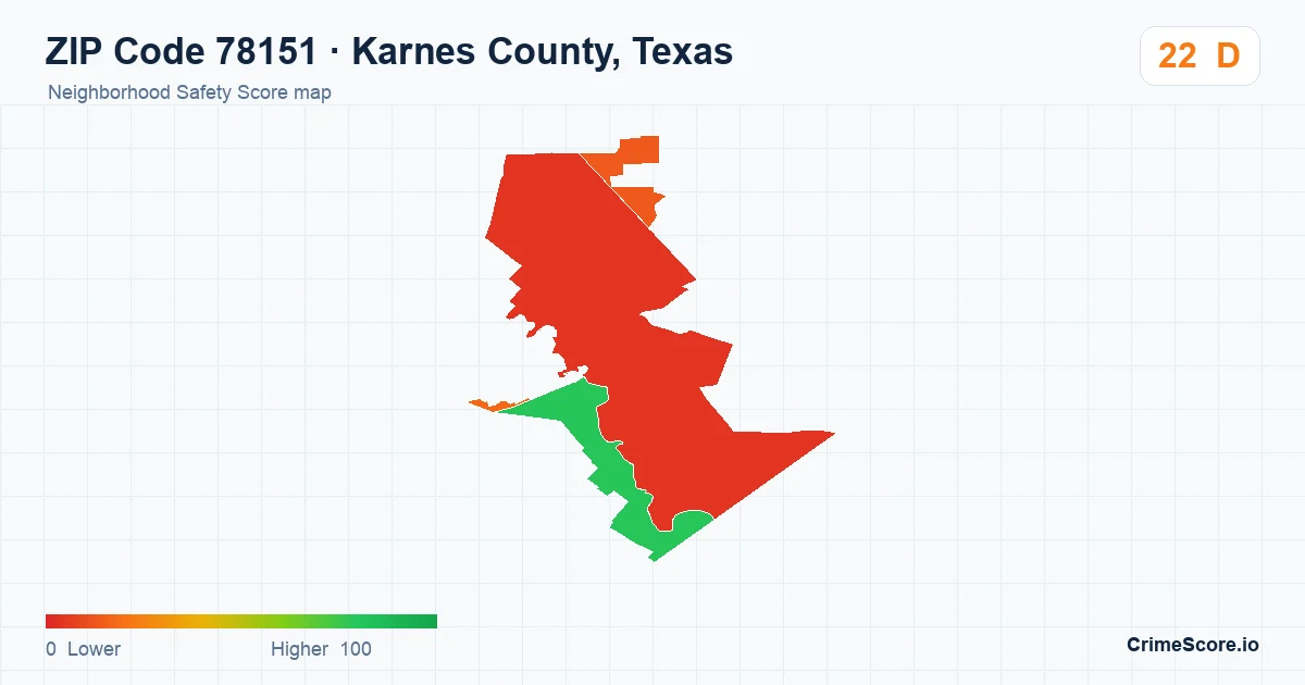 ZIP Code 78151 in Karnes County, Texas neighborhood Safety Score map