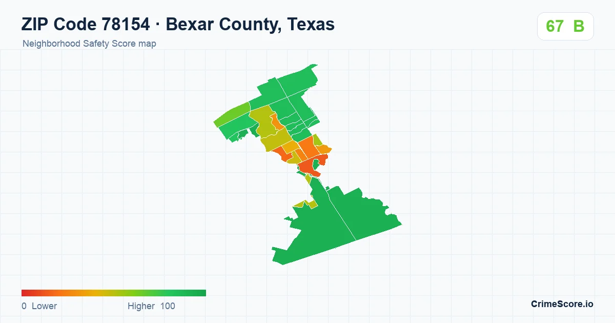 ZIP Code 78154 in Bexar County, Texas neighborhood Safety Score map