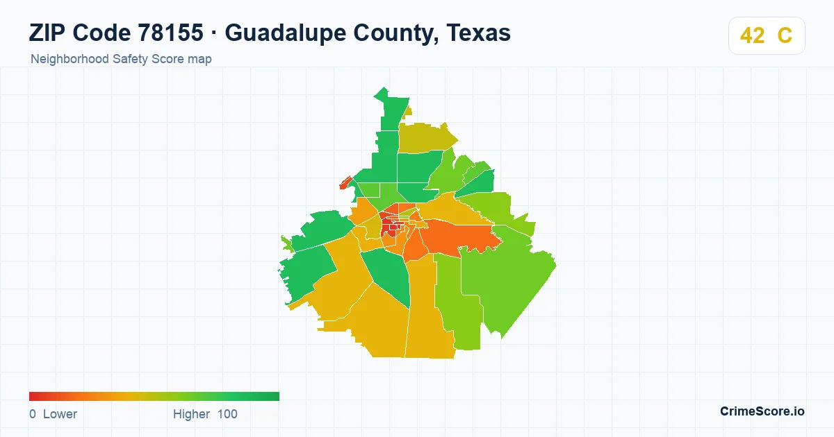 ZIP Code 78155 in Guadalupe County, Texas neighborhood Safety Score map