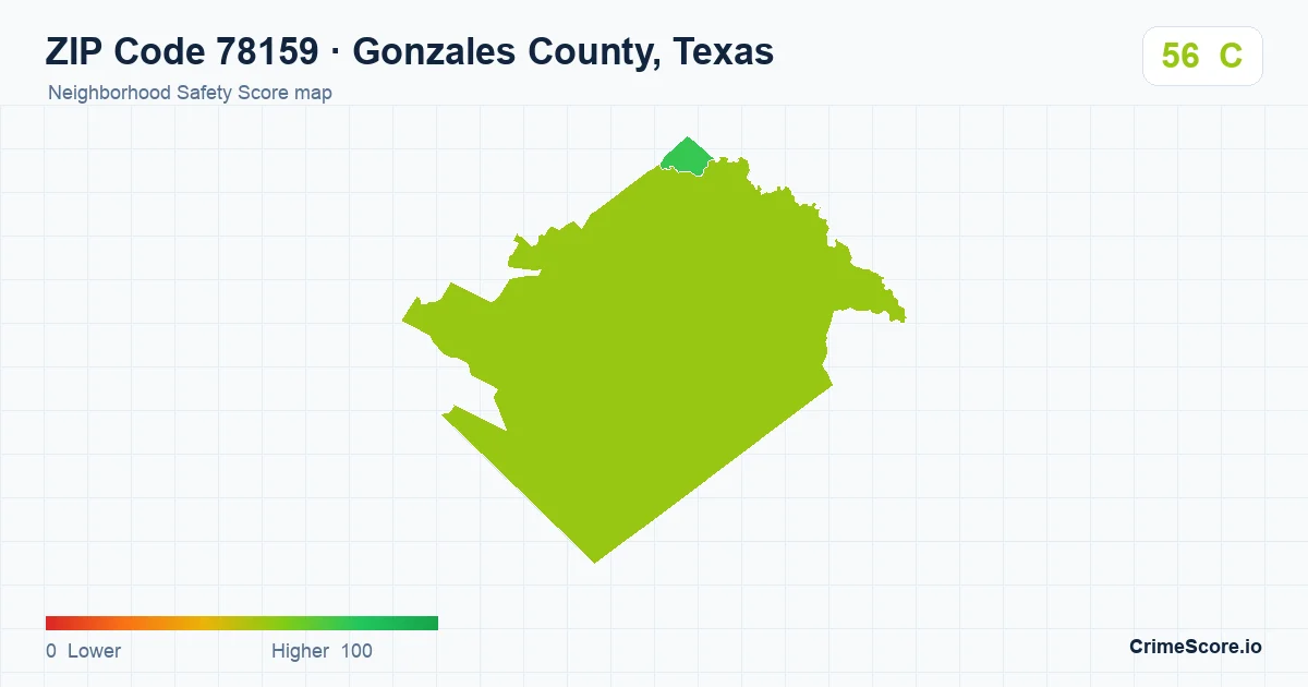 ZIP Code 78159 in Gonzales County, Texas neighborhood Safety Score map