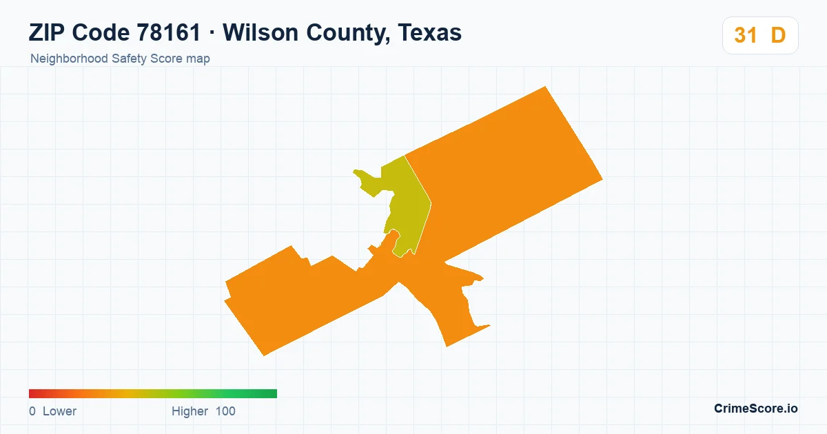ZIP Code 78161 in Wilson County, Texas neighborhood Safety Score map
