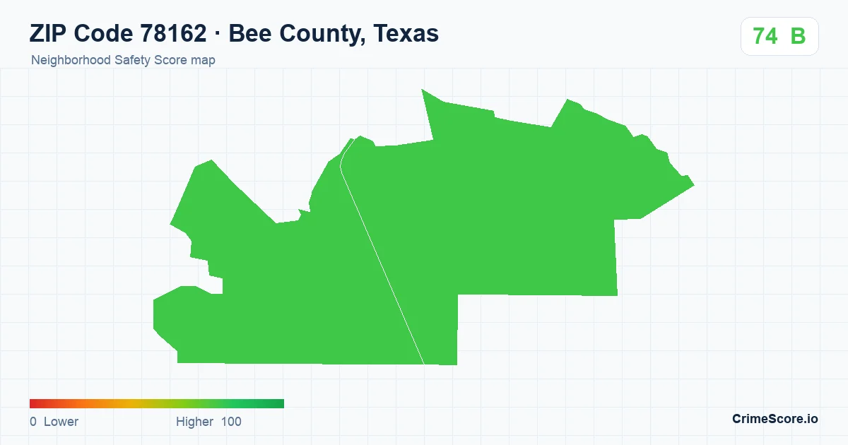 ZIP Code 78162 in Bee County, Texas neighborhood Safety Score map