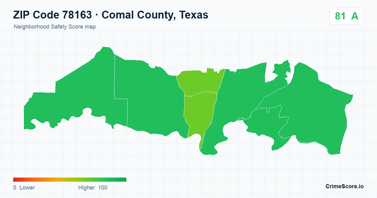 ZIP Code 78163 in Comal County, Texas neighborhood Safety Score map