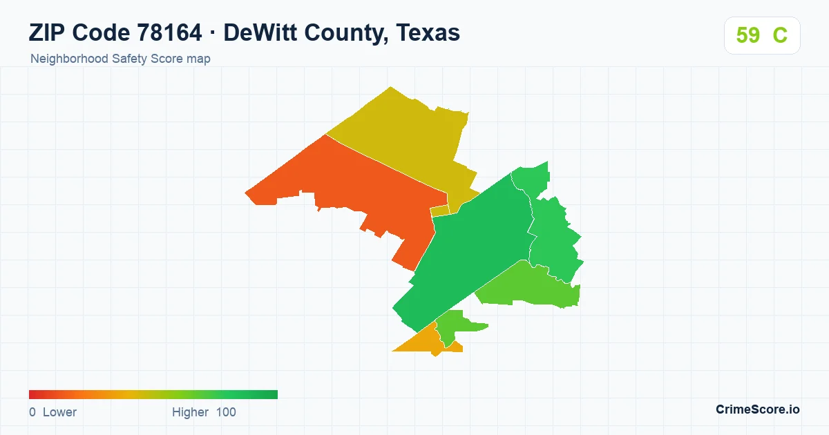 ZIP Code 78164 in DeWitt County, Texas neighborhood Safety Score map