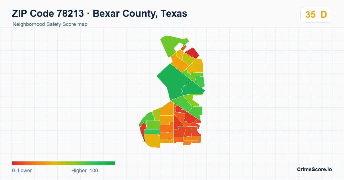 ZIP Code 78213 in Bexar County, Texas neighborhood Safety Score map
