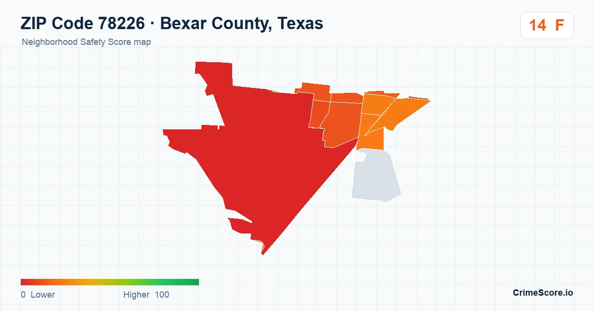 ZIP Code 78226 in Bexar County, Texas neighborhood Safety Score map