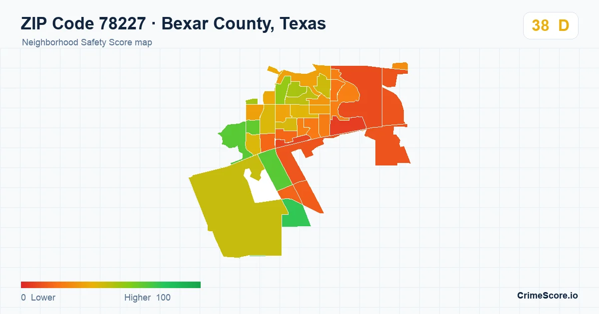 ZIP Code 78227 in Bexar County, Texas neighborhood Safety Score map