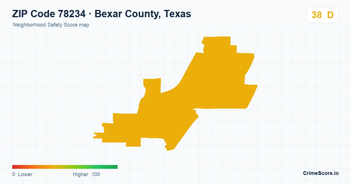 ZIP Code 78234 in Bexar County, Texas neighborhood Safety Score map