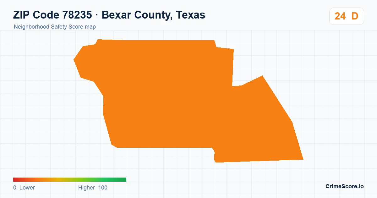 ZIP Code 78235 in Bexar County, Texas neighborhood Safety Score map