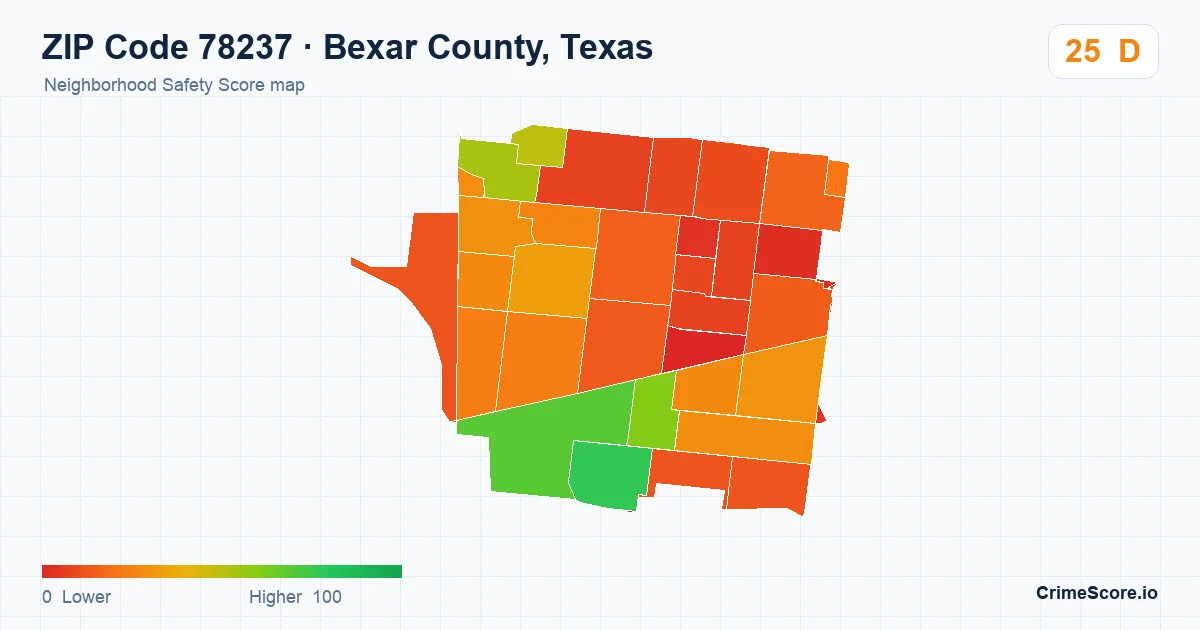 ZIP Code 78237 in Bexar County, Texas neighborhood Safety Score map