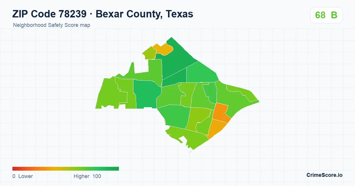 ZIP Code 78239 in Bexar County, Texas neighborhood Safety Score map