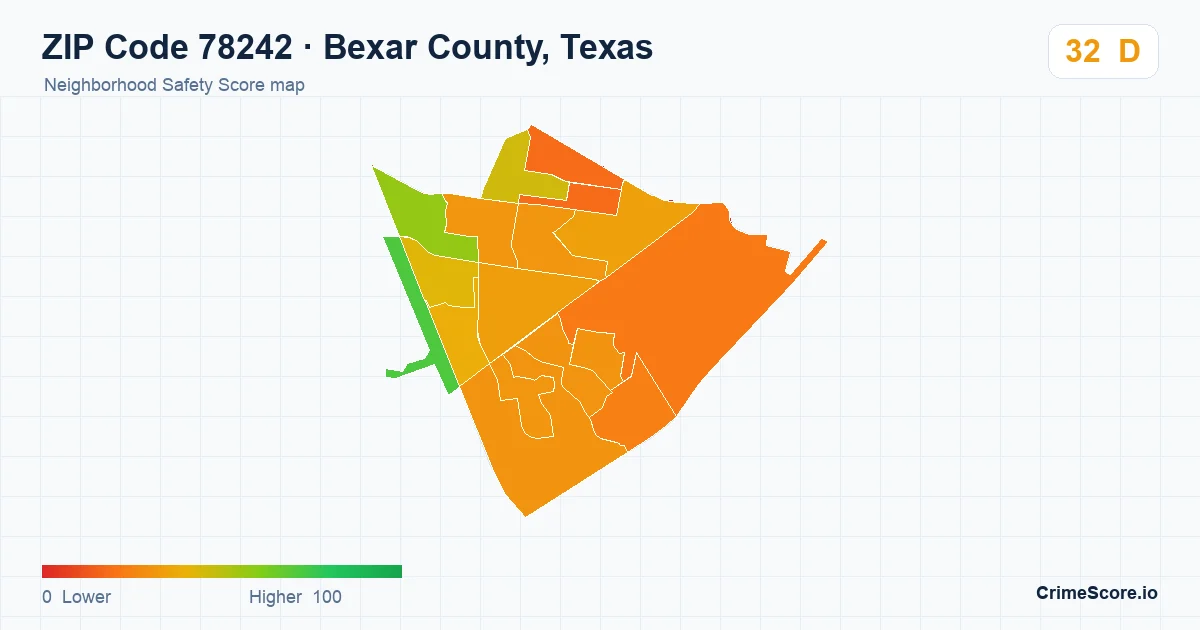 ZIP Code 78242 in Bexar County, Texas neighborhood Safety Score map