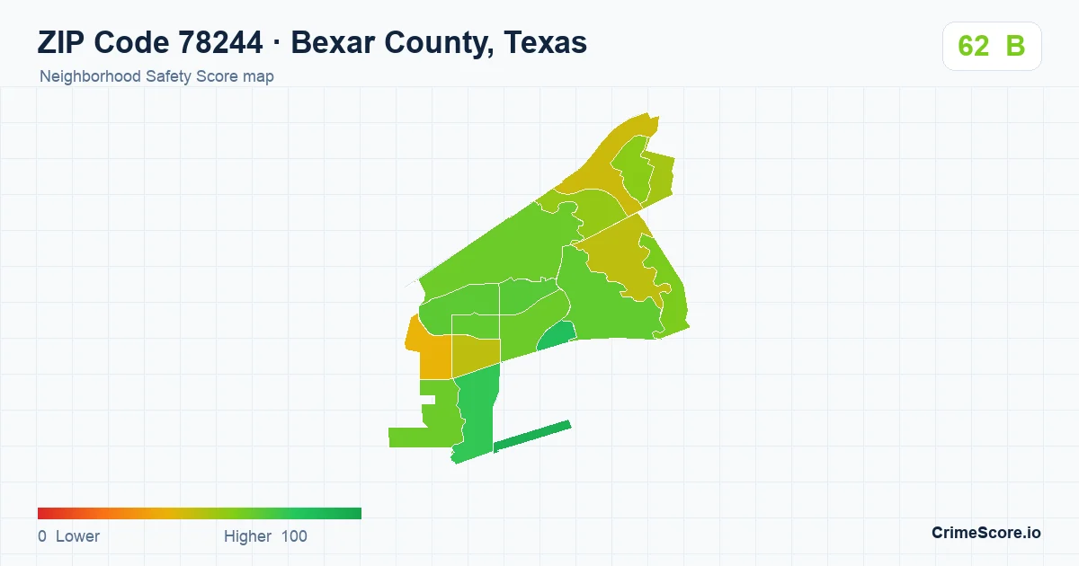 ZIP Code 78244 in Bexar County, Texas neighborhood Safety Score map