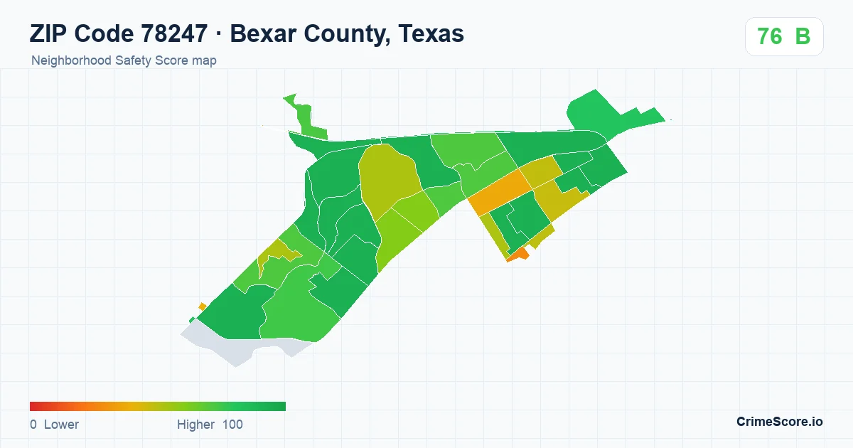 ZIP Code 78247 in Bexar County, Texas neighborhood Safety Score map