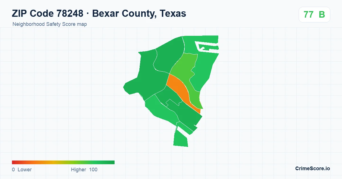 ZIP Code 78248 in Bexar County, Texas neighborhood Safety Score map