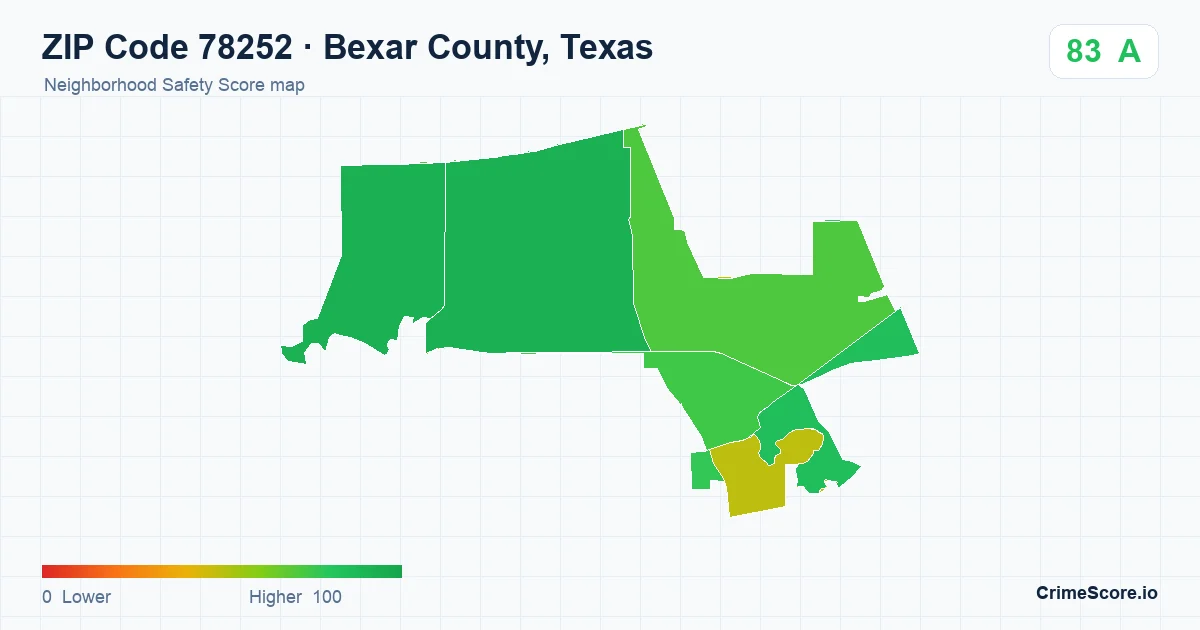 ZIP Code 78252 in Bexar County, Texas neighborhood Safety Score map