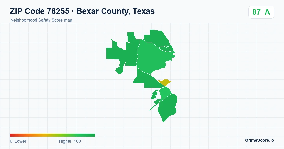 ZIP Code 78255 in Bexar County, Texas neighborhood Safety Score map