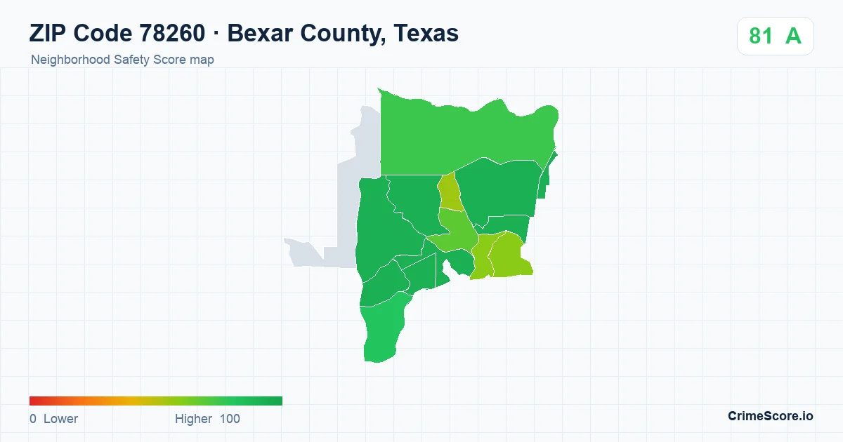 ZIP Code 78260 in Bexar County, Texas neighborhood Safety Score map
