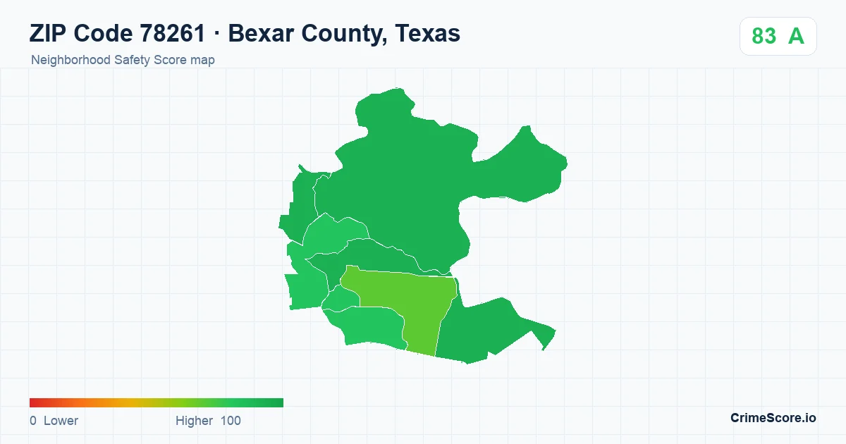 ZIP Code 78261 in Bexar County, Texas neighborhood Safety Score map