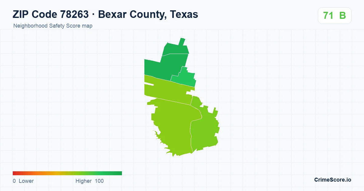ZIP Code 78263 in Bexar County, Texas neighborhood Safety Score map