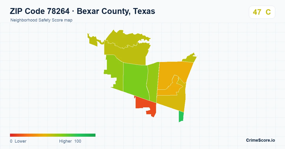 ZIP Code 78264 in Bexar County, Texas neighborhood Safety Score map