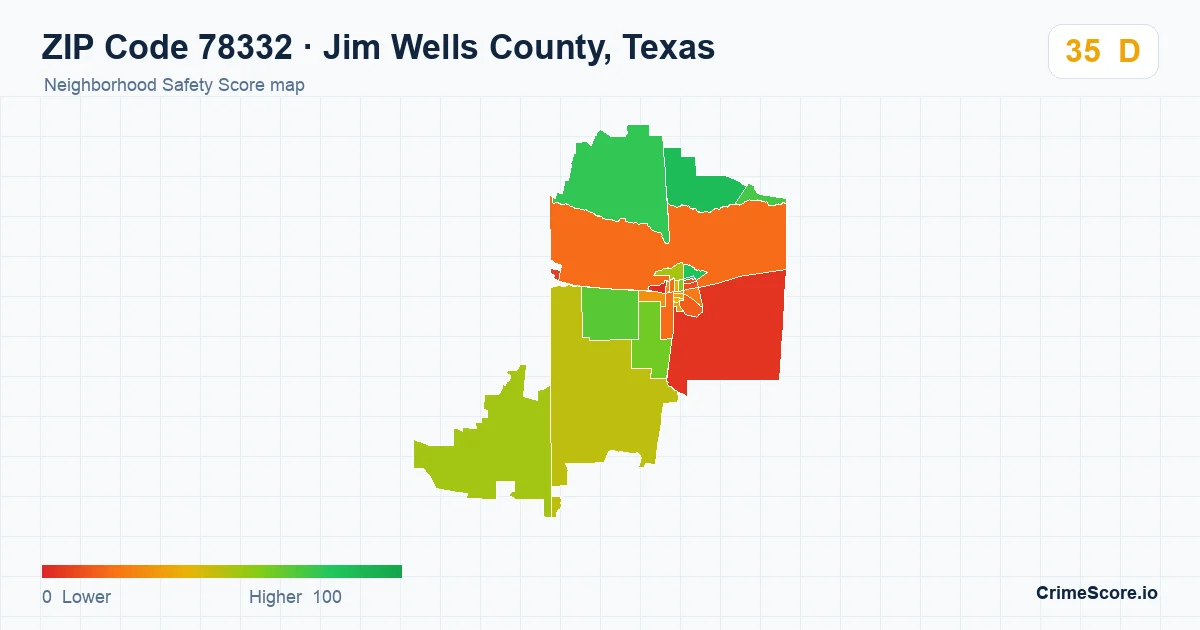 ZIP Code 78332 in Jim Wells County, Texas neighborhood Safety Score map