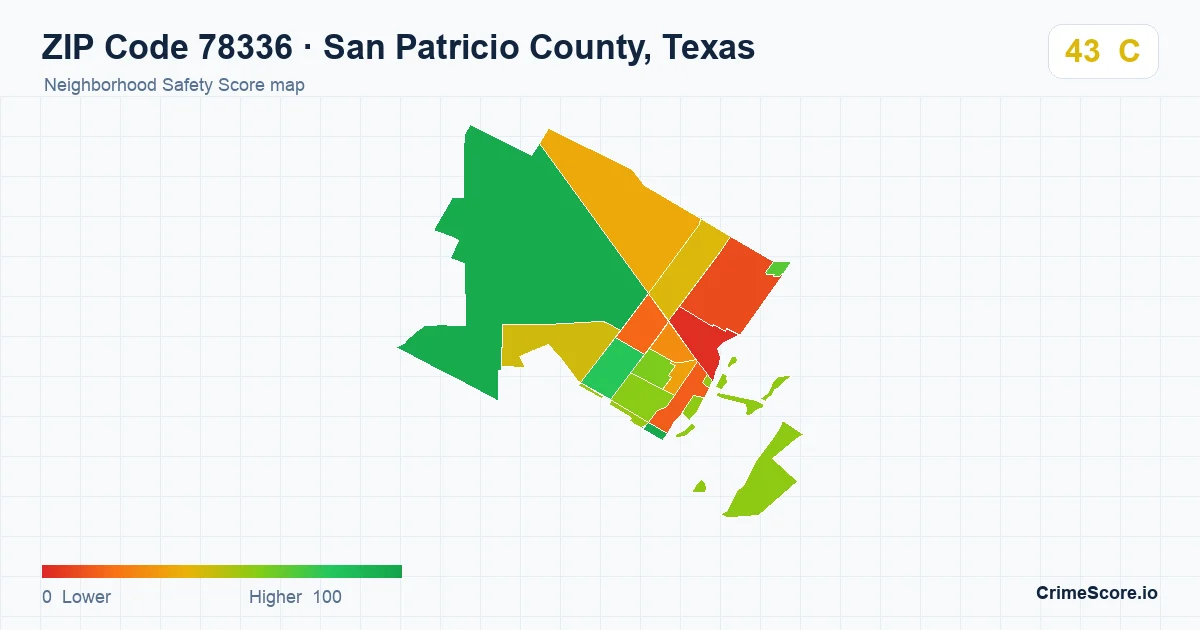 ZIP Code 78336 in San Patricio County, Texas neighborhood Safety Score map