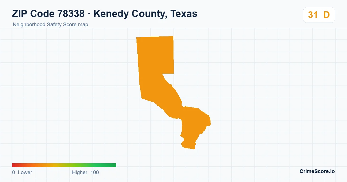 ZIP Code 78338 in Kenedy County, Texas neighborhood Safety Score map