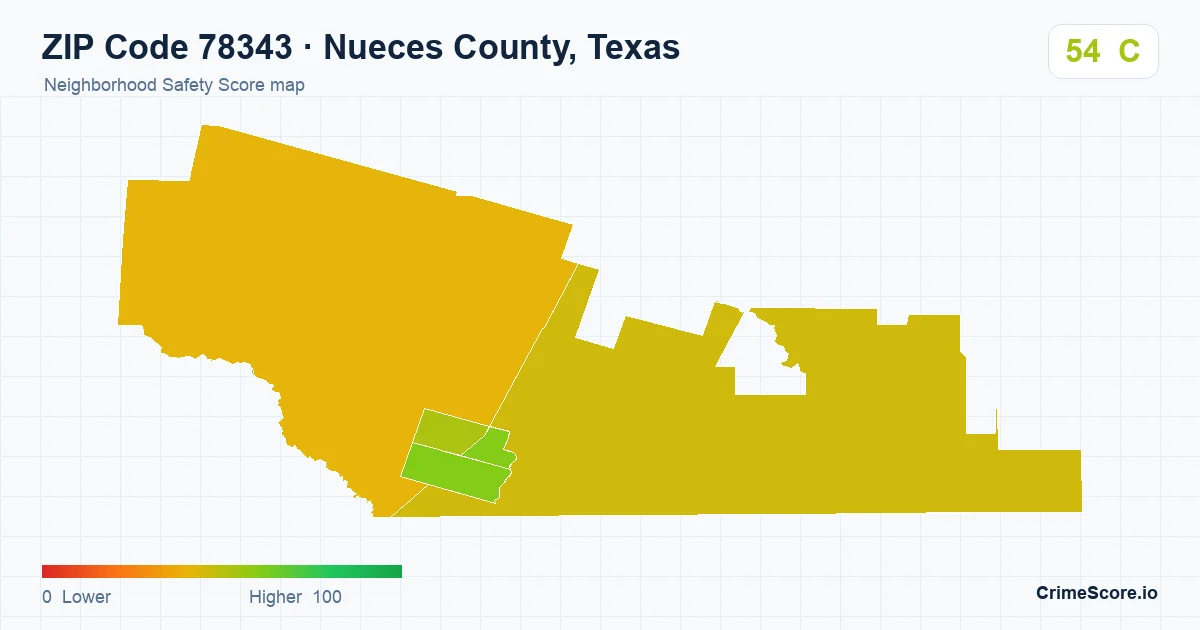 ZIP Code 78343 in Nueces County, Texas neighborhood Safety Score map