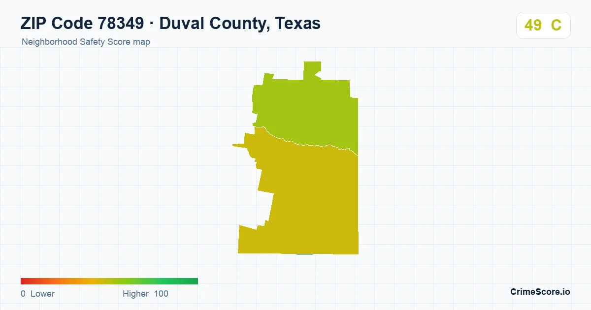 ZIP Code 78349 in Duval County, Texas neighborhood Safety Score map