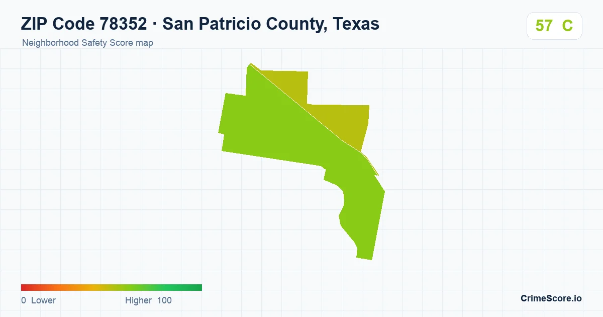 ZIP Code 78352 in San Patricio County, Texas neighborhood Safety Score map