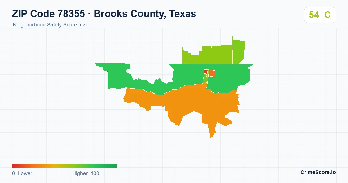 ZIP Code 78355 in Brooks County, Texas neighborhood Safety Score map