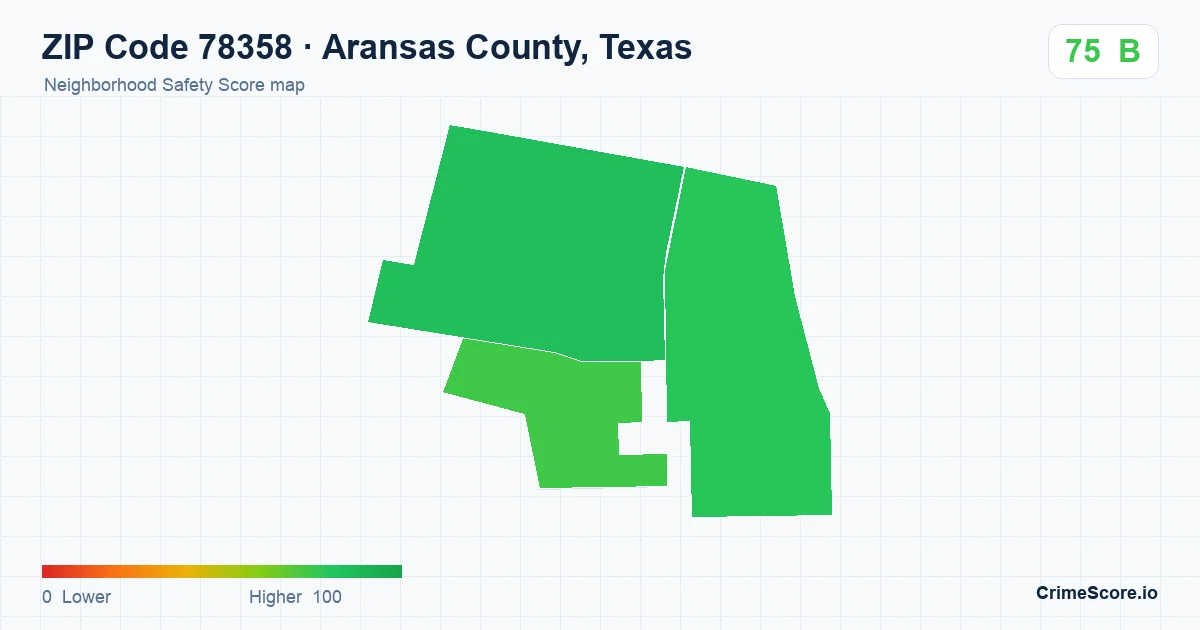 ZIP Code 78358 in Aransas County, Texas neighborhood Safety Score map