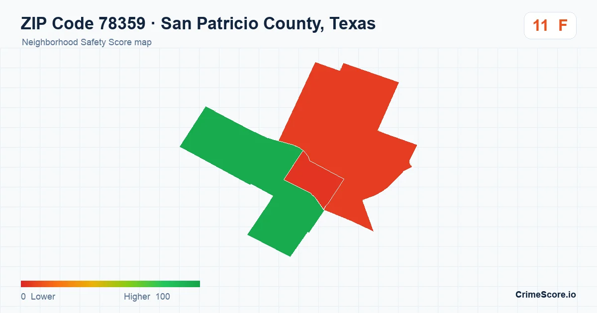ZIP Code 78359 in San Patricio County, Texas neighborhood Safety Score map