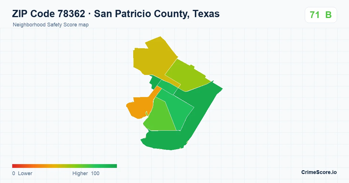 ZIP Code 78362 in San Patricio County, Texas neighborhood Safety Score map