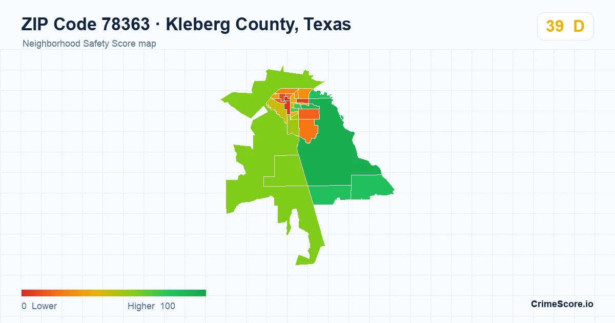 ZIP Code 78363 in Kleberg County, Texas neighborhood Safety Score map