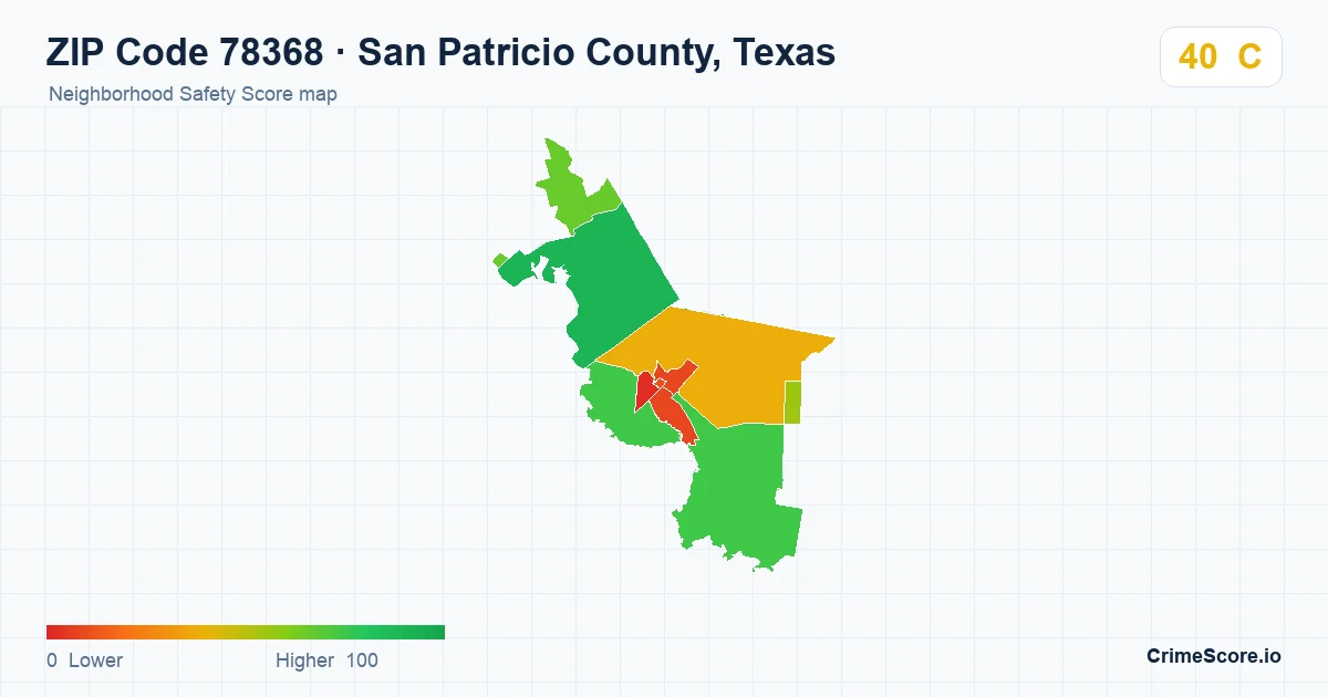 ZIP Code 78368 in San Patricio County, Texas neighborhood Safety Score map