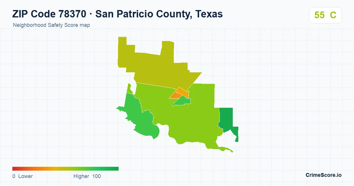 ZIP Code 78370 in San Patricio County, Texas neighborhood Safety Score map