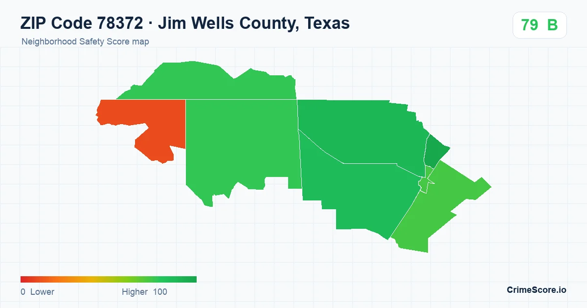ZIP Code 78372 in Jim Wells County, Texas neighborhood Safety Score map