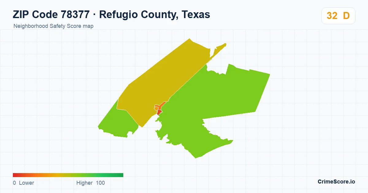 ZIP Code 78377 in Refugio County, Texas neighborhood Safety Score map