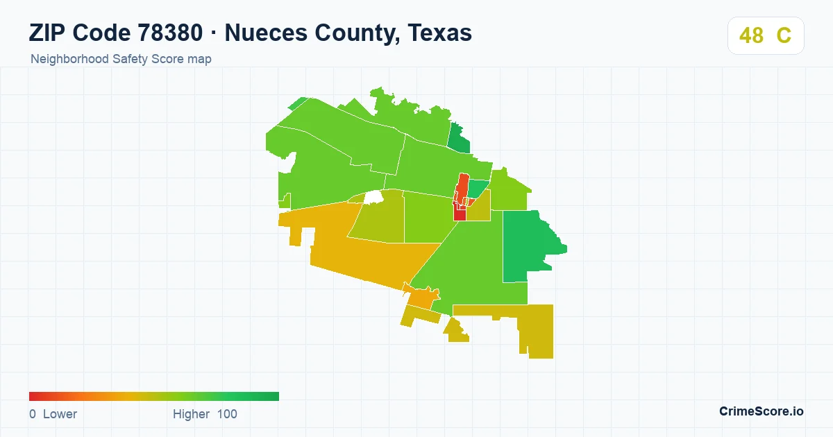 ZIP Code 78380 in Nueces County, Texas neighborhood Safety Score map