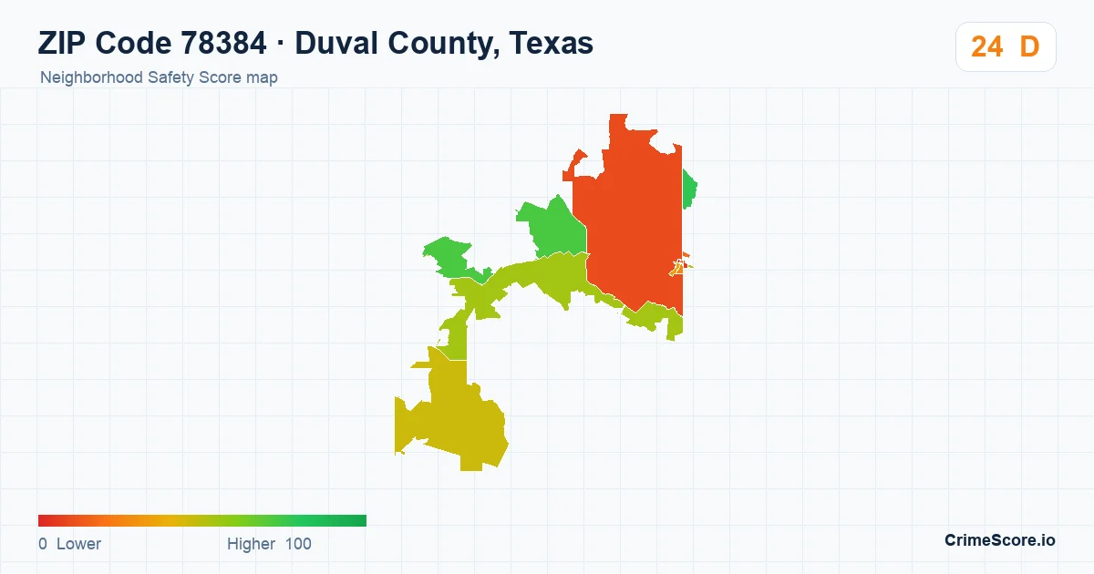ZIP Code 78384 in Duval County, Texas neighborhood Safety Score map
