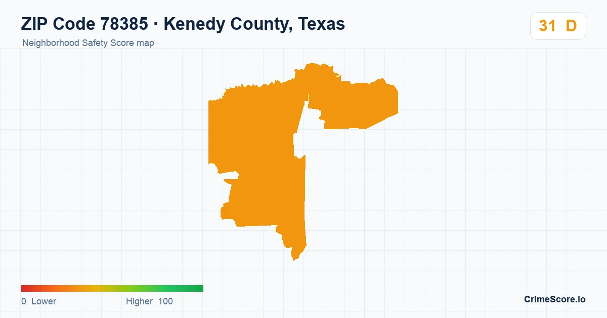 ZIP Code 78385 in Kenedy County, Texas neighborhood Safety Score map