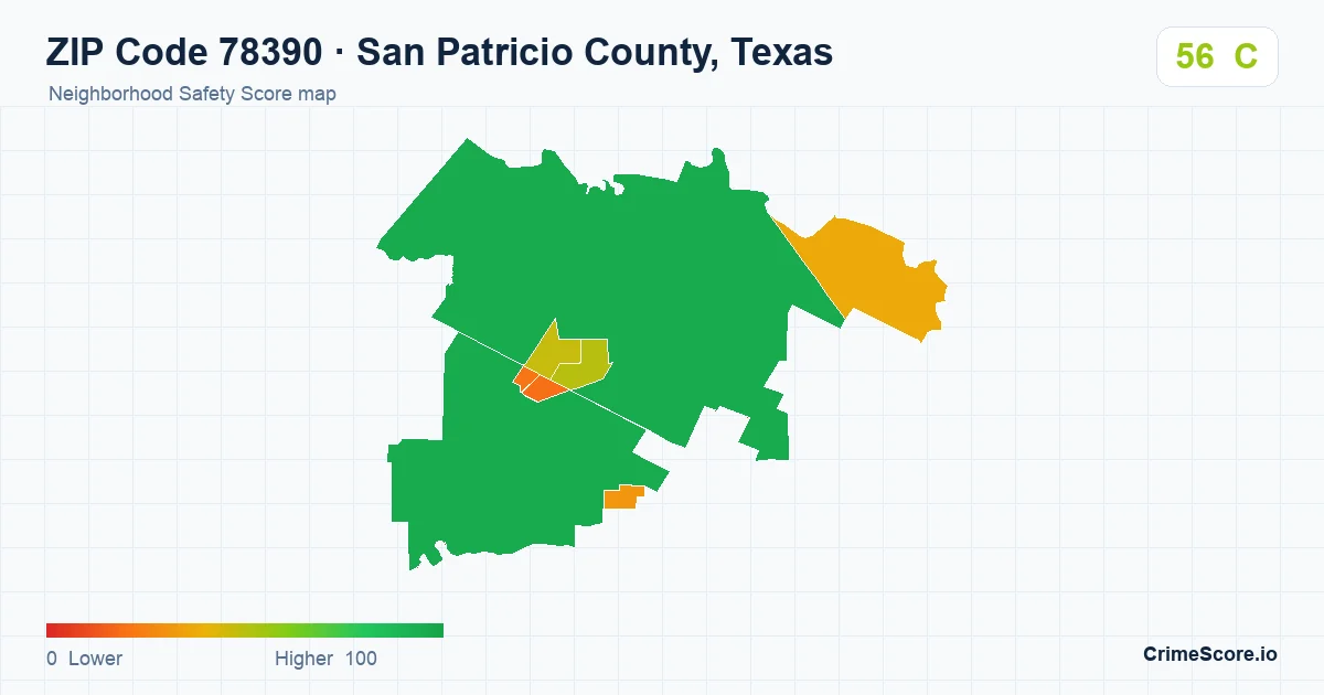 ZIP Code 78390 in San Patricio County, Texas neighborhood Safety Score map