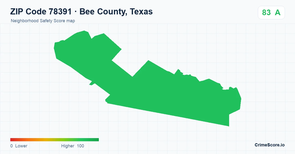 ZIP Code 78391 in Bee County, Texas neighborhood Safety Score map