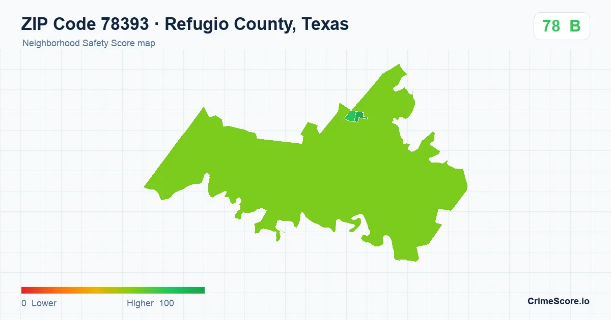 ZIP Code 78393 in Refugio County, Texas neighborhood Safety Score map
