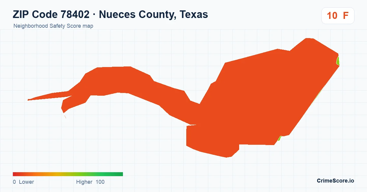 ZIP Code 78402 in Nueces County, Texas neighborhood Safety Score map