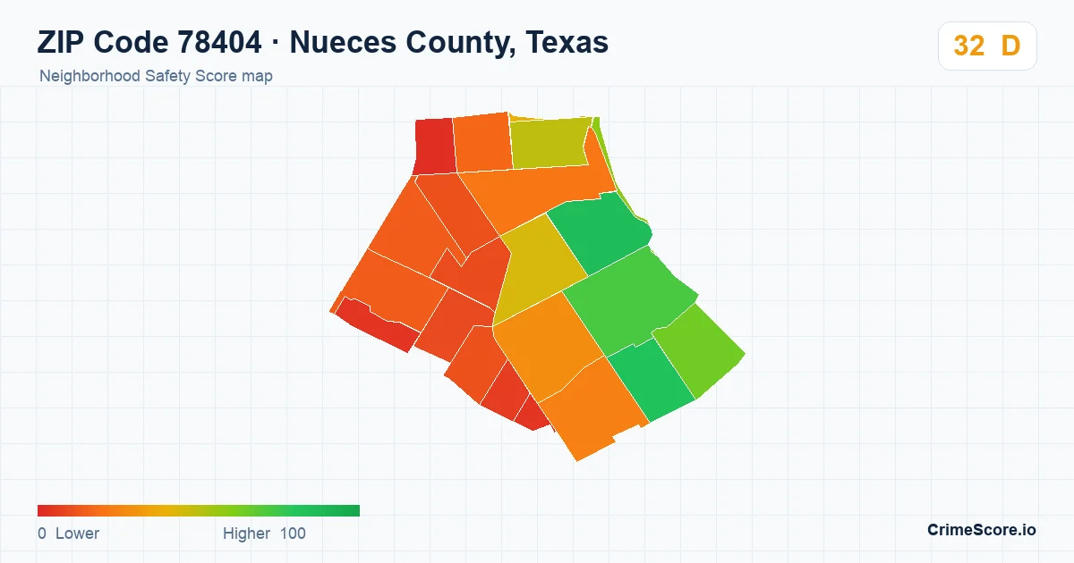 ZIP Code 78404 in Nueces County, Texas neighborhood Safety Score map