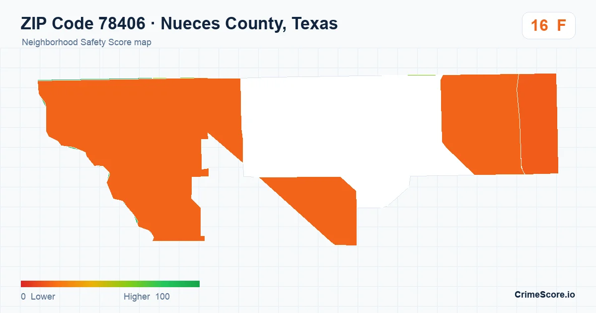 ZIP Code 78406 in Nueces County, Texas neighborhood Safety Score map